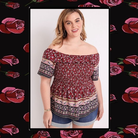 Maurice's Plus Size Mixed Print Off the Shoulder Top 2X - Picture 2 of 11